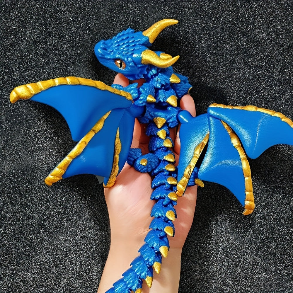 Statue de dragon articulé imprimée en 3D, ailes flexibles à deux cornes, écailles bicolores, figurine décorative de bureau pour collectionneur, cadeau fantastique pour adultes et passionnés de dragons