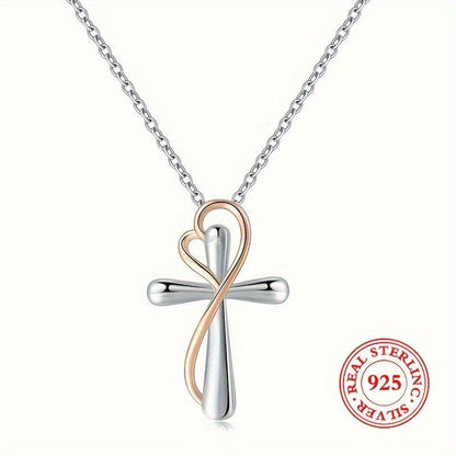 Collier avec pendentif croix de l'amour en argent sterling 925 pour femme – Finition or blanc, bijou religieux significatif, cadeau pour maman, âme sœur, petite amie, épouse – Anniversaire, Noël et Saint-Valentin