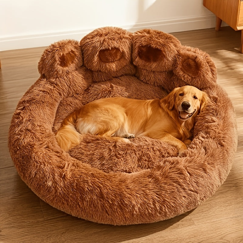 Panier rond pour chien et chat motif patte d’ours – Lit apaisant et doux pour animal de compagnie, antidérapant, chaud et confortable, petit, moyen, grand modèle, 50/60/70/90 cm, café/rose/gris