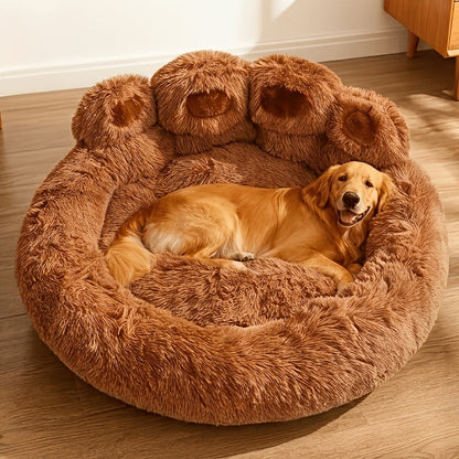 Panier rond pour chien et chat motif patte d’ours – Lit apaisant et doux pour animal de compagnie, antidérapant, chaud et confortable, petit, moyen, grand modèle, 50/60/70/90 cm, café/rose/gris