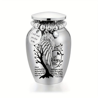 Mini Keepsake Cremation Urn with Wing Charm – 2.56 Inch Aluminum Alloy Memorial Ash Holder with I Am Always with You Engraving, Small Human Ashes Urn for Remembrance & Sympathy Gift, Silver