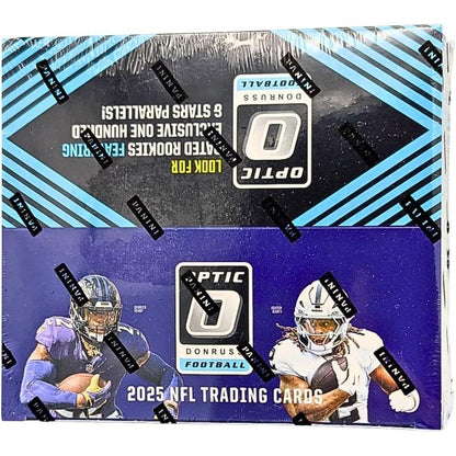 Boîte de vente au détail NFL 2025 Panini Donruss Optic Football – 80 cartes à collectionner, 20 paquets, 6 toploaders et un aimant StreetCards – À la recherche des Rated Rookies, Downtown, autographes et parallèles ultra-rares