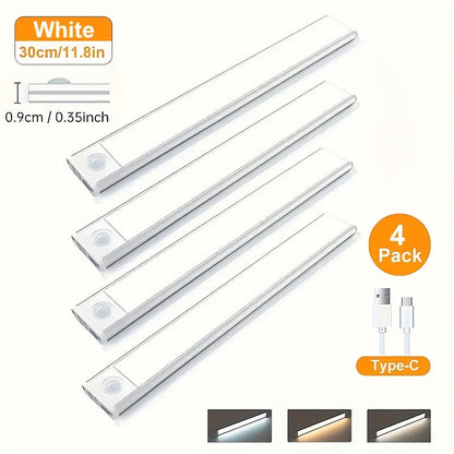 Éclairage sous meuble à détecteur de mouvement LED – Lampe de placard sans fil rechargeable USB-C, 3 températures de couleur et intensité variable, fixation magnétique, veilleuse à détection de mouvement pour cuisine, placard, tiroir (lot de 1/2/4)