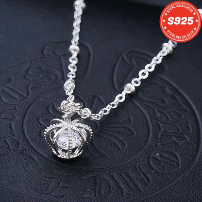 Collier couronne en argent sterling S925 pour femme 18 pouces – Pendentif en oxyde de zirconium 5A, ras-du-cou hypoallergénique, cadeau élégant pour femme, petite amie, maman, fille, anniversaire, Noël