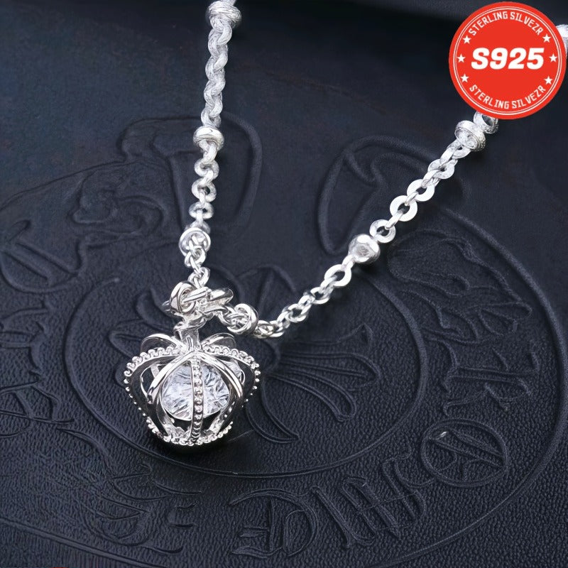 Collier couronne en argent sterling S925 pour femme 18 pouces – Pendentif en oxyde de zirconium 5A, ras-du-cou hypoallergénique, cadeau élégant pour femme, petite amie, maman, fille, anniversaire, Noël
