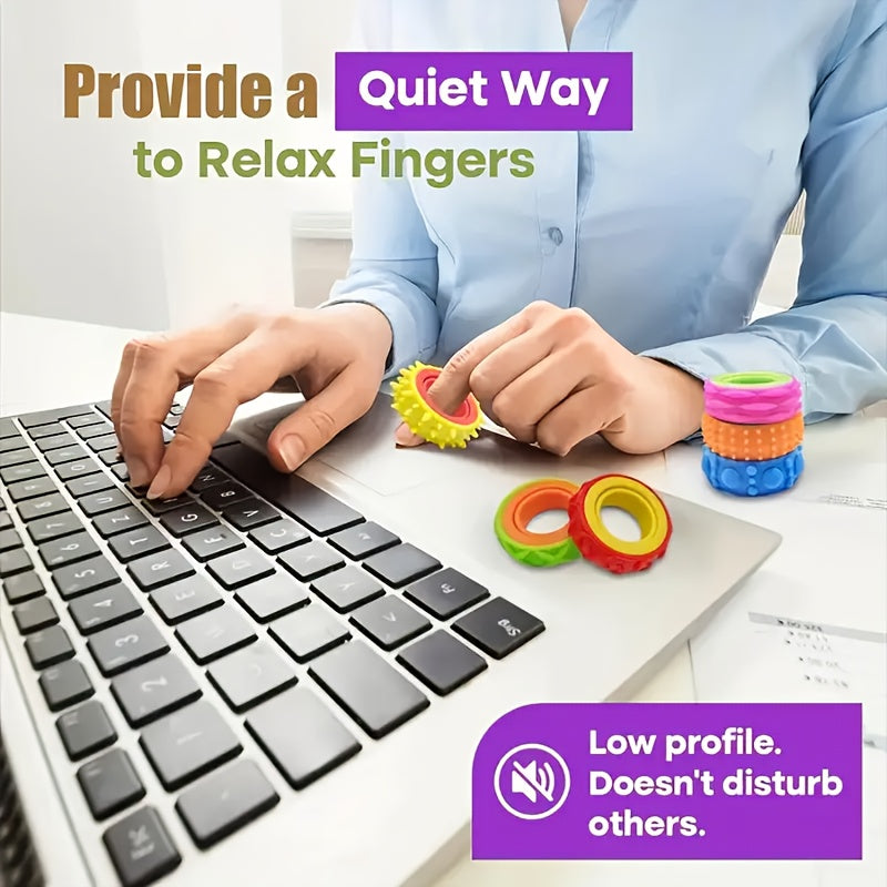 Bagues sensorielles tournantes pour enfants, lot de 4/6/8, bagues texturées anti-stress, jouet apaisant pour autisme, soulagement de l'anxiété, prix de classe, cadeau de Noël, couleurs mélangées