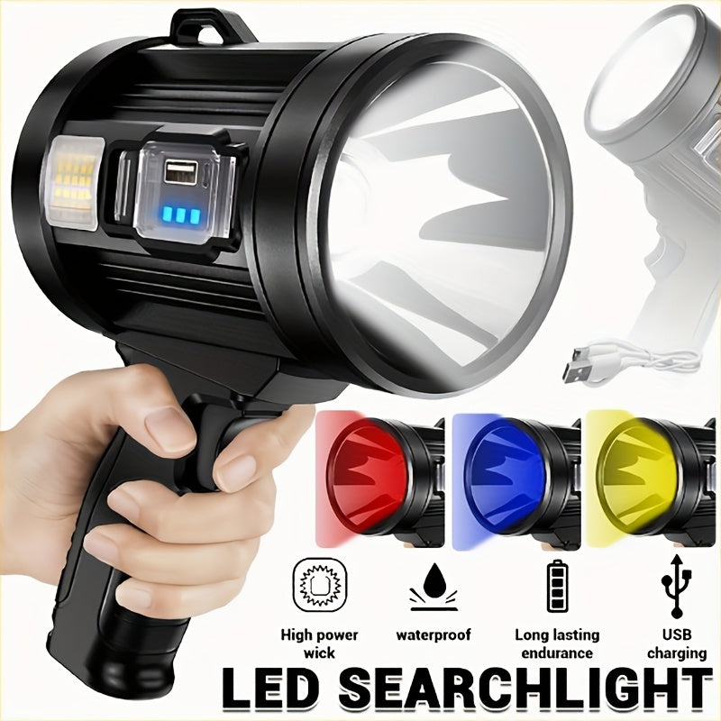 LED Rechargeable Flashlight 6 Modes 3 Color Filters USB & Solar Charging IPX4 Waterproof Tactical Flashlight for Camping Hiking Hunting Boating – Christmas & Holiday Gift