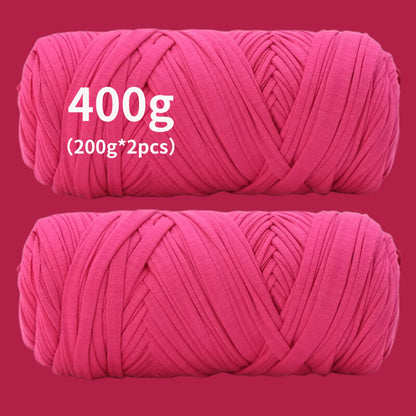 Fil de coton pour t-shirt 400 g (2 x 200 g) mélange de coton épais en 49 couleurs – Fil épais et doux pour paniers au crochet, sacs, tapis, projets de macramé et tricot – Fil de loisirs créatifs idéal pour les débutants