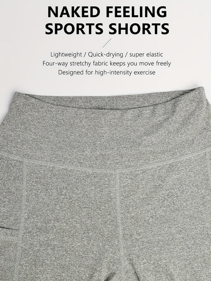 Shorts de yoga taille haute pour femmes, lot de 4, effet push-up, 5 poches – Shorts de sport respirants, extensibles et sans couture pour l'été, le yoga, le Pilates et l'entraînement en salle (Rouge, Noir, Gris, Bleu marine)
