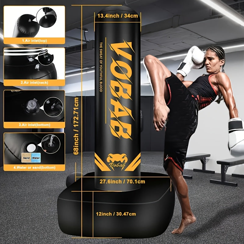 70-Inch Freestanding Punching Bag with Stand – Heavy Duty MMA Kickboxing Karate Training Bag for Adults Men & Women Beginners, Home Gym Boxing Equipment, Black Yellow