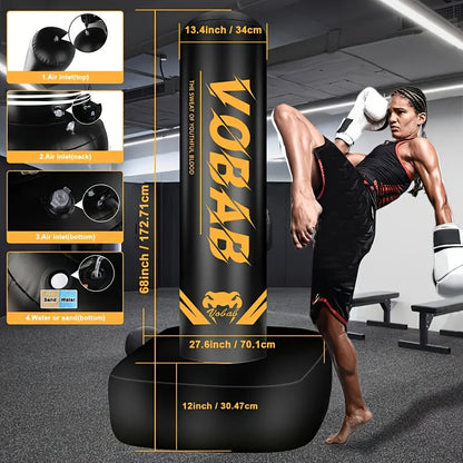 70-Inch Freestanding Punching Bag with Stand – Heavy Duty MMA Kickboxing Karate Training Bag for Adults Men & Women Beginners, Home Gym Boxing Equipment, Black Yellow