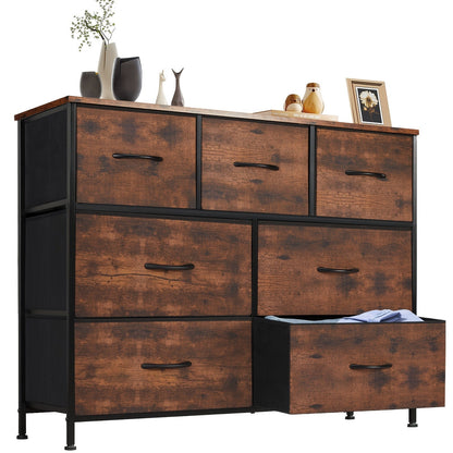 Meuble à tiroirs avec cadre en métal et dessus en bois massif – Organisateur de rangement pour bureau à domicile, 2 à 10 tiroirs, assemblage requis – Blanc, gris, noir, brun rustique – Caisson de rangement pour chambre, salon et bureau