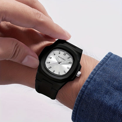 Montre à quartz pour homme avec bracelet en silicone décontracté, boîtier en alliage de zinc, cadran ovale et affichage analogique à aiguilles - Montre légère et tendance pour le quotidien, idée cadeau pour homme, petit ami ou père