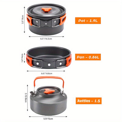 Set de cuisine de camping portable pour 2-3 personnes – Casserole antiadhésive, poêle et bouilloire avec rangement pliable, kit de cuisine d'extérieur léger pour la randonnée, le trekking et les voyages