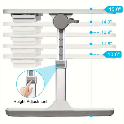Plateau de lit pour ordinateur portable avec lampe USB, ventilateur et tiroir – Support d'ordinateur portable portable et réglable pour lit, canapé, bureau pour lire, écrire, manger, 10 couleurs et tailles