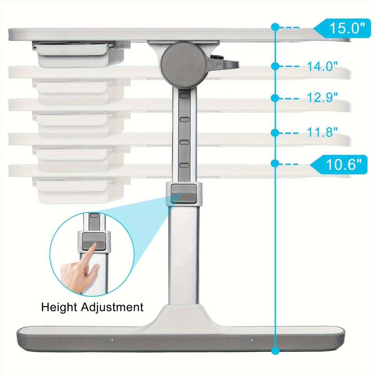 Plateau de lit pour ordinateur portable avec lampe USB, ventilateur et tiroir – Support d'ordinateur portable portable et réglable pour lit, canapé, bureau pour lire, écrire, manger, 10 couleurs et tailles
