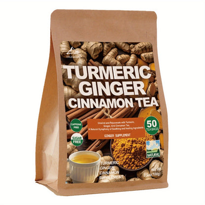 Tisane au curcuma, gingembre et cannelle – Sans sucre, sans caféine, sans additifs, sachets de thé bien-être naturel pour le soutien immunitaire, anti-inflammatoire et détox, 1/2/3 sachets
