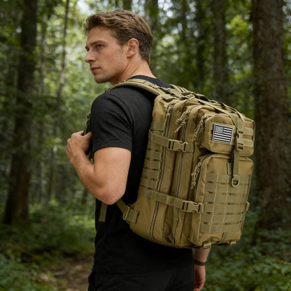 Sac à dos de randonnée tactique 45 L pour 3 jours – Sac multifonction pour le camping, le trekking et la chasse avec fermeture zippée, sac de sport durable pour hommes et femmes, noir, vert, kaki