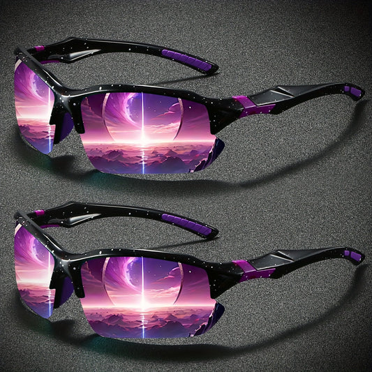 Women's Polarized Semi-Rimless Sunglasses 2-Pack – TAC Mirror Coating Anti-Glare Lenses in Starry Purple & Dreamy Pink, Stylish Everyday Fashion Eyewear Gift Set for Women