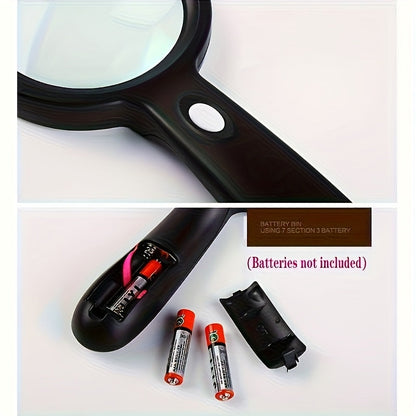 Loupe grossissante 10X avec 12 lumières LED – Grande loupe à main éclairée pour la lecture des seniors, les pièces de monnaie, les timbres, les bijoux et la réparation, loupe à éclairage LED lumineux – Noir