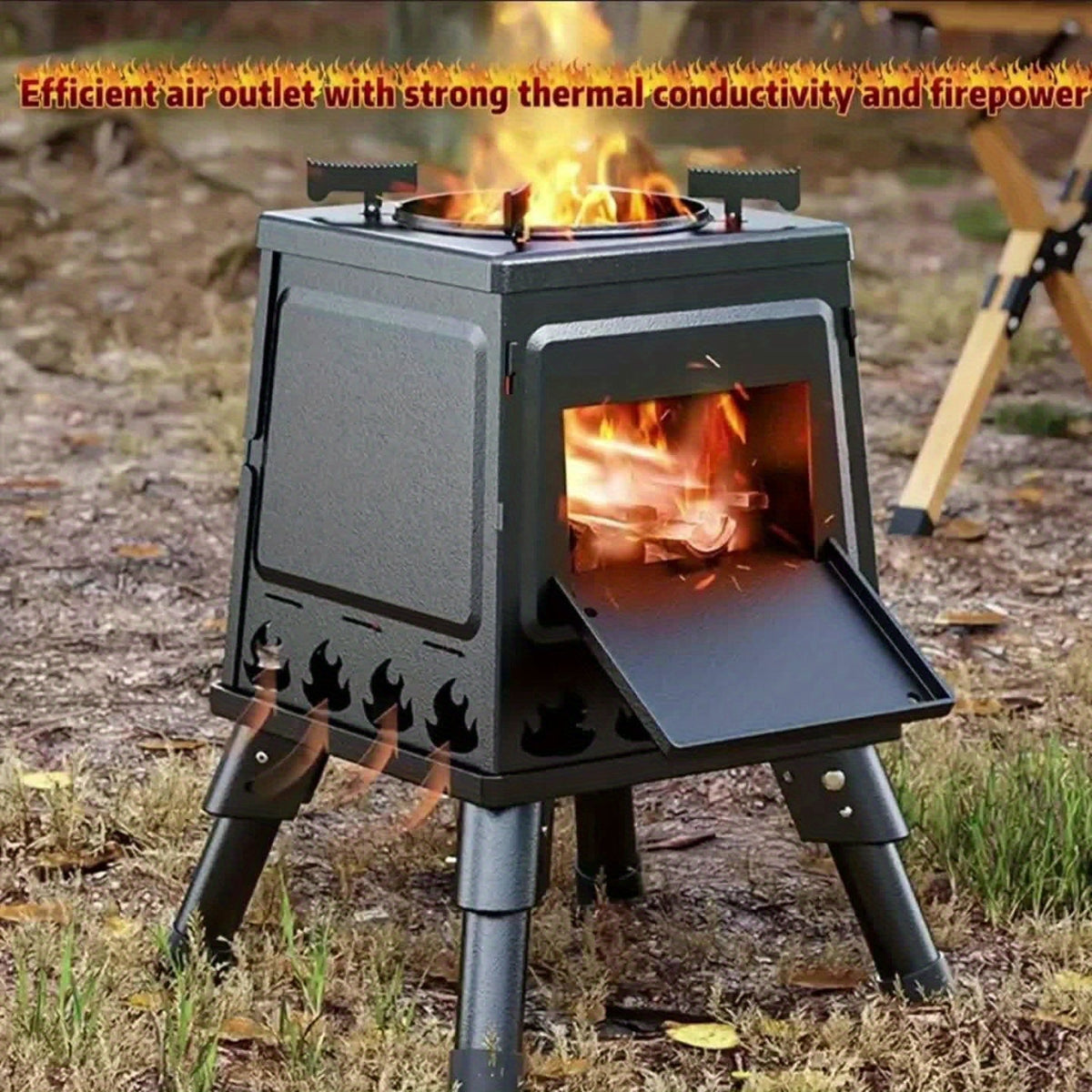 Réchaud de camping portable à bois avec ciseaux barbecue - Poêle de randonnée léger et kit de grill de pique-nique pour le voyage et le camping