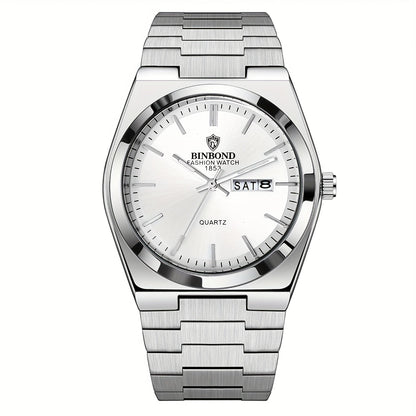 Montre à quartz pour homme en acier inoxydable – Cadran luminescent, calendrier avec date, montre-bracelet analogique business pour homme, cadran rond classique, bracelet en acier massif, plusieurs couleurs disponibles