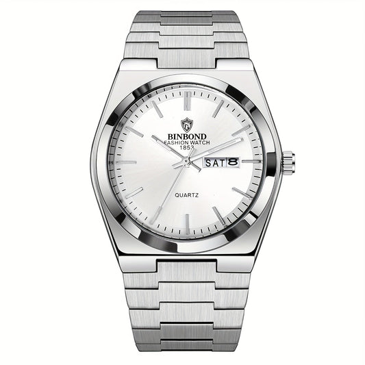 Montre à quartz pour homme en acier inoxydable – Cadran luminescent, calendrier avec date, montre-bracelet analogique business pour homme, cadran rond classique, bracelet en acier massif, plusieurs couleurs disponibles