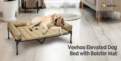 Lit surélevé rafraîchissant pour chien avec matelas amovible – Canapé pour chien surélevé avec rebords, filet respirant et pieds antidérapants pour une utilisation en intérieur et en extérieur