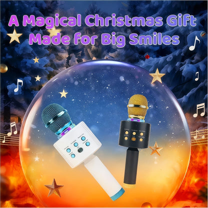 Microphone karaoké sans fil 5-en-1 avec haut-parleur intégré, lumières LED et changeur de voix – Micro de chant Bluetooth portable pour fêtes, réunions de famille, voyages et activités en plein air, 10 couleurs