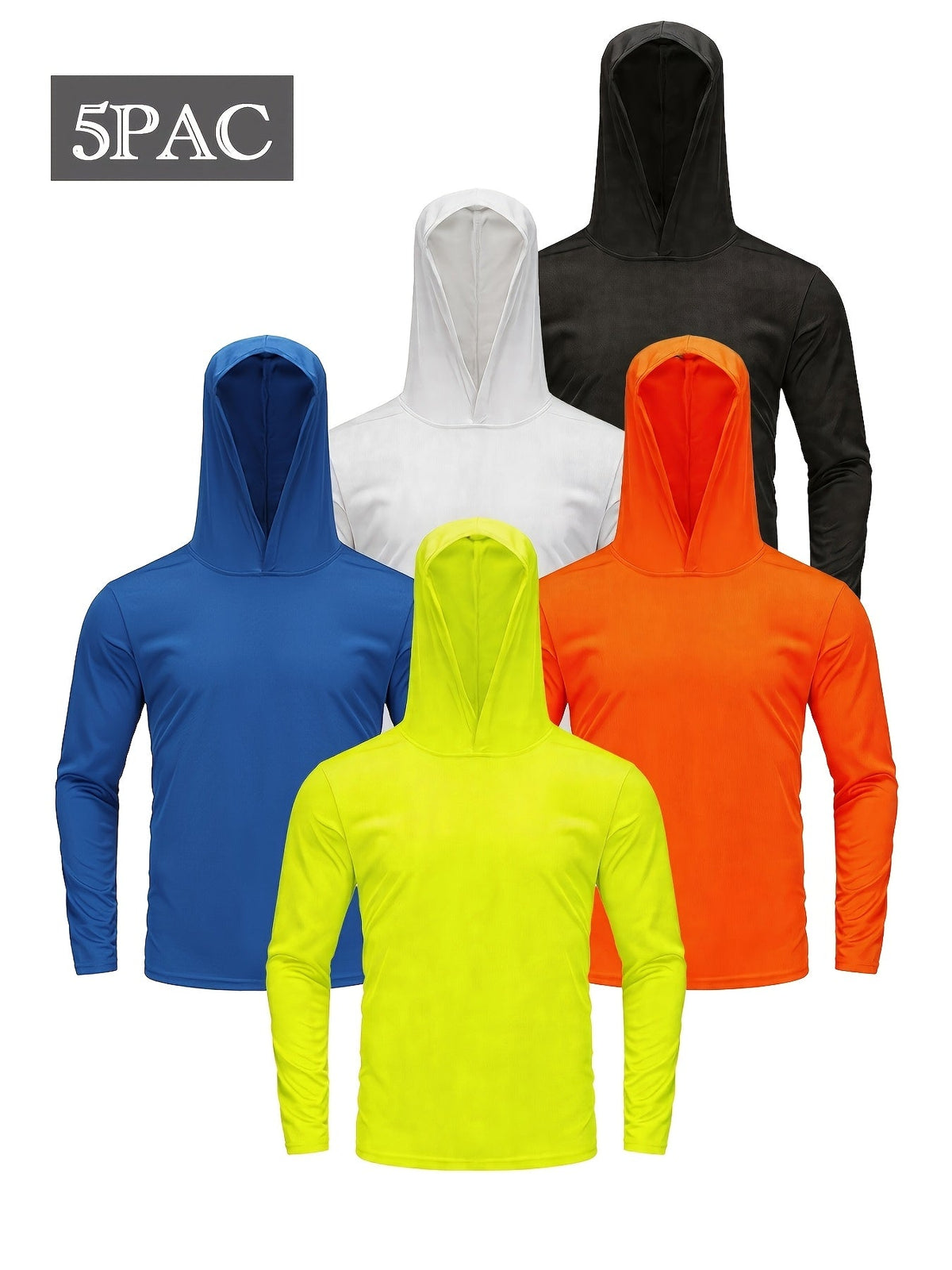 Lot de 5 sweats à capuche à séchage rapide pour homme, coupe-vent et anti-humidité – Haut de sport respirant en tissu effet frais, manches longues pour fitness, sport et randonnée en plein air, S M L XL XXL XXXL