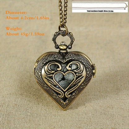 Collier montre de poche argenté en forme de cœur ajouré pour femme - Montre pendentif à quartz élégante, bijou vintage en acier inoxydable, cadeau idéal pour la fête des mères, la Saint-Valentin et les anniversaires