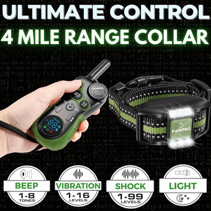 Collier de dressage pour chien avec télécommande, portée de 6 km – 124 niveaux réglables, 4 modes (bip, vibration, choc, veilleuse), collier électronique rechargeable pour chiens de 2 à 61 kg, avec guide de dressage