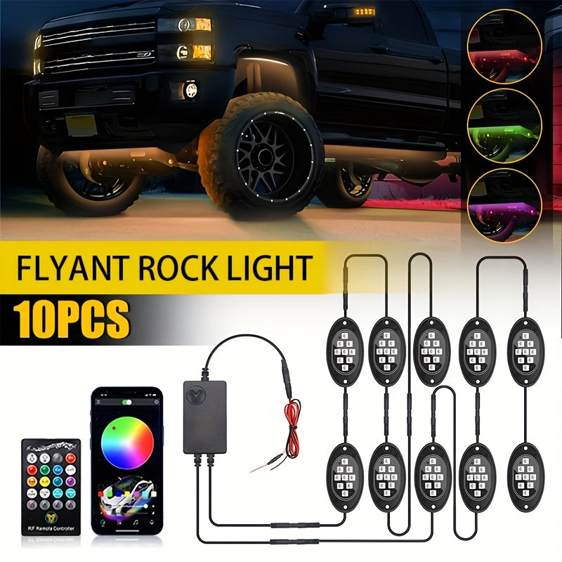 Kit de lumières LED RGB pour camions et pick-ups – Activation sonore, contrôle par application et télécommande, éclairage néon multicolore pour châssis, 9 grosses ampoules LED, 4/6/8/10 modules d'éclairage de bas de caisse