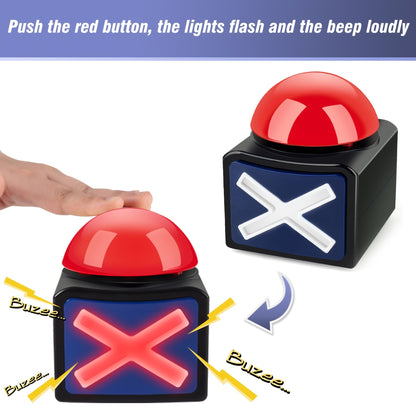 Light Up Sound Buzzer for Trivia Quiz Games Family Game Night Classroom Party - Durable Plastic Answer Buzzer with LED Flash and Loud Buzz Sound - 1 2 or 4 Pack Black Red Game Show Buzzers