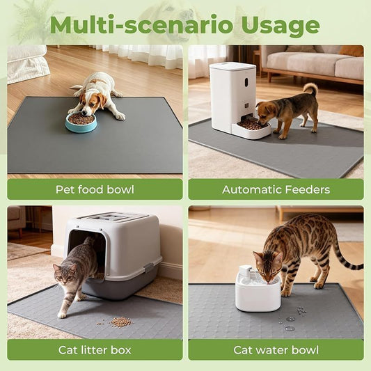 Tapis de nourriture pour animaux en silicone extra large 86x56 cm – Tapis imperméable et antidérapant pour gamelles de chien et chat, protège-sol pour bols d'eau et de nourriture, facile à nettoyer, cadeau idéal pour animal de compagnie