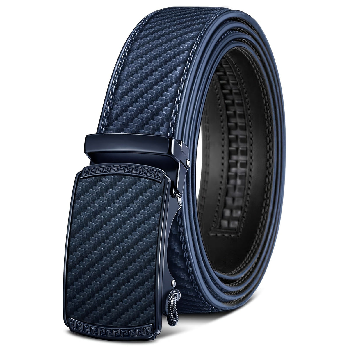 Ceinture à cliquet pour homme en cuir véritable 35 mm – Conception ajustable sans trou avec boucle automatique et coffret cadeau, tailles 28" à 52", ceinture décontractée et professionnelle pour homme en bleu marine, noir, marron