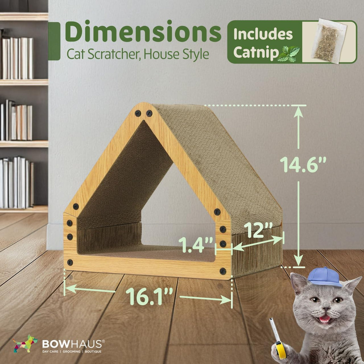 Griffoir et transat pour chat en forme de grande maison – Griffoir réversible en carton à 5 couches, 40,6 x 35,6 x 30,5 cm, protège les meubles, pour chats d'intérieur de toutes tailles, marron/blanc