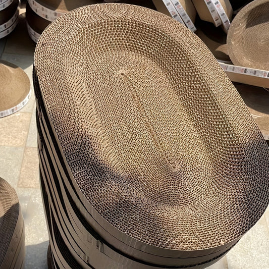 Bol griffoir ovale en carton pour chat – Lit à griffer ondulé pour chaton et salon d'entraînement, tapis à griffer incurvé pour chats et chatons d'intérieur, 3 tailles 43, 47, 53 cm