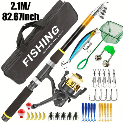 Kit de pêche complet pour débutant avec canne et moulinet – Canne spinning medium light avec leurres souples et durs, moulinet ambidextre, accessoires inclus, set de démarrage complet pour adultes et enfants