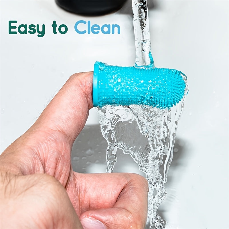 Kit de soins dentaires pour animaux de 3 pièces : brosse à dents en silicone à 360°, brosse à doigt et brosse à micro-filaments pour chiens et chats, souple et douce, aucune pile requise