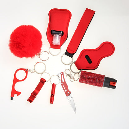 Kit de porte-clés de sécurité personnelle pour femmes avec sifflet, couteau de poche et spray, accessoires d'autodéfense compacts pour les sorties quotidiennes, cadeau d'anniversaire ou de fête, 6 couleurs
