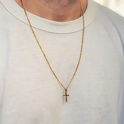 Collier avec pendentif croix pour homme, chaîne cubaine plaquée or 18 carats, acier inoxydable 304, bijou minimaliste et décontracté, cadeau pour lui, acier doré