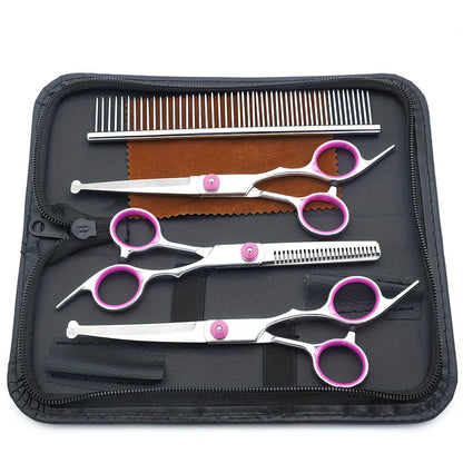 5-in-1 Dog Grooming Scissors Set - Professional Pet Grooming Kit with Safety Round Head, Thinning Shears & Clippers for Dogs Cats - Complete Pet Beauty Scissors Kit