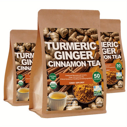 Tisane au curcuma, gingembre et cannelle – Sans sucre, sans caféine, sans additifs, sachets de thé bien-être naturel pour le soutien immunitaire, anti-inflammatoire et détox, 1/2/3 sachets
