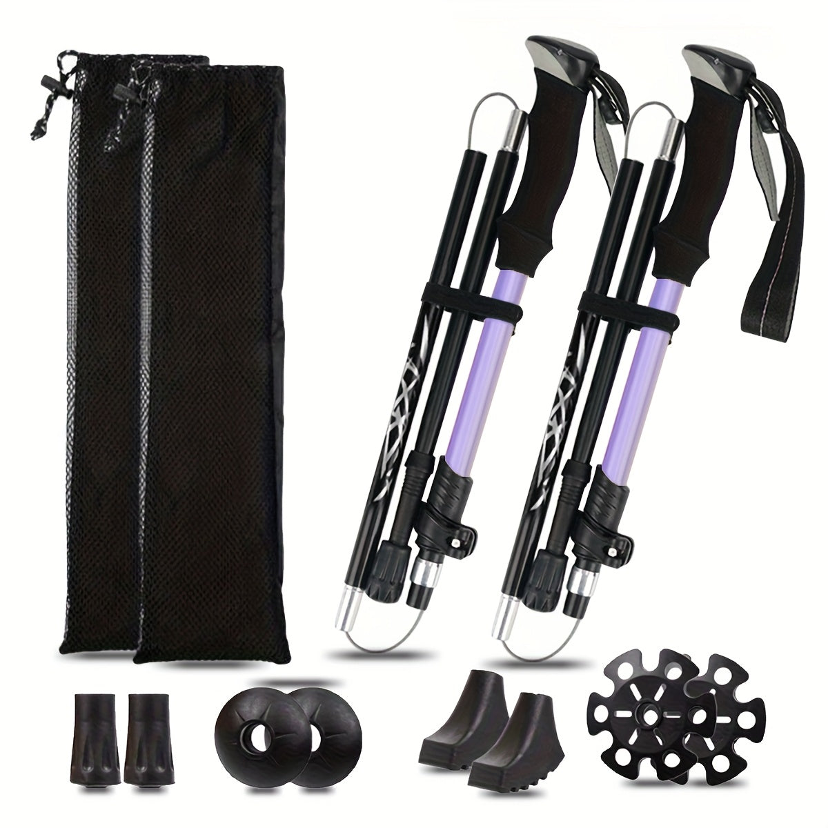 Lot de 2 bâtons de marche pliables, ultra-légers en alliage d'aluminium 7075, bâtons de randonnée télescopiques avec poignées ergonomiques antidérapantes, dragonnes et hauteur réglable pour hommes et femmes, idéal pour le trekking et la randonnée.