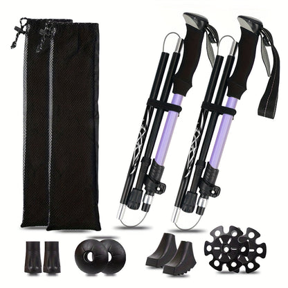 Lot de 2 bâtons de marche pliables, ultra-légers en alliage d'aluminium 7075, bâtons de randonnée télescopiques avec poignées ergonomiques antidérapantes, dragonnes et hauteur réglable pour hommes et femmes, idéal pour le trekking et la randonnée.