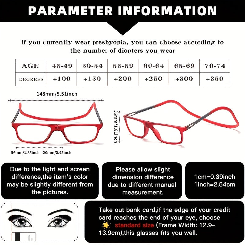 4 paires de lunettes de lecture magnétiques pliables à suspendre au cou pour hommes et femmes – Monture presbyte rétro carrée ultralégère, design télescopique anti-chute portable, puissances de +1,0 à +4,0 pour le port quotidien au bureau
