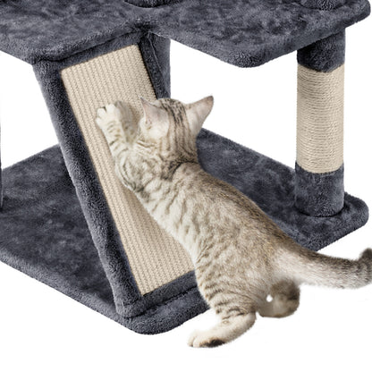 Arbre à chat multiniveaux de 145 cm avec 2 niches – poteaux à griffer en sisal, balle suspendue, plateforme ronde et échelle pour chatons et petits chats d'intérieur, 6 couleurs, cadeau de Noël pour les amoureux des chats