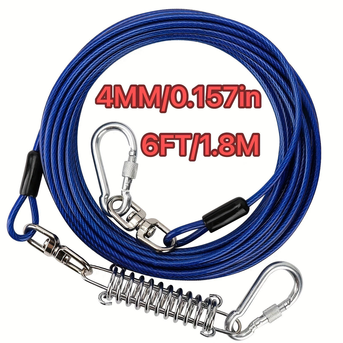 Laisse pour chien ultra-résistante de 1,8, 3, 4,5, 9, 15, 23 ou 30 mètres, câble d'attache d'entraînement pour grands chiens jusqu'à 225 kg, corde de course durable et résistante aux morsures pour le jardin