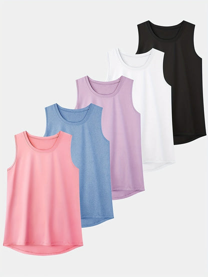 Lot de 5 débardeurs de sport pour femme, séchage rapide, dos nageur, respirants et anti-transpirants, pour fitness, course à pied et salle de sport, tailles S à XXL, couleurs assorties